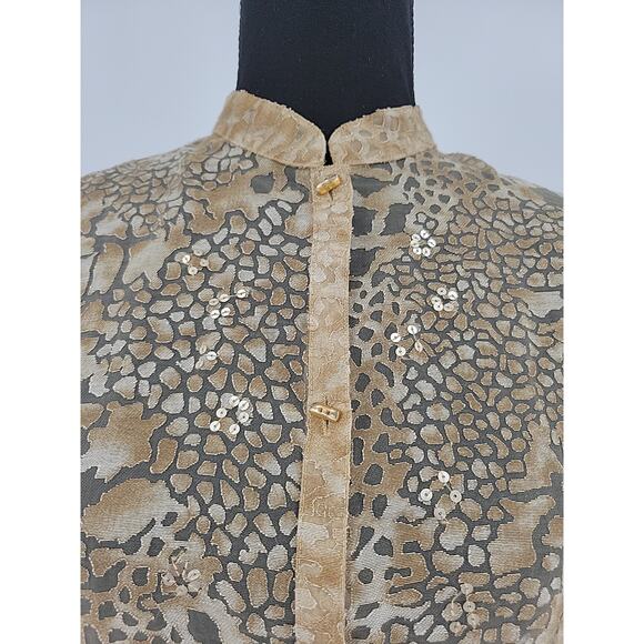 Sheer Gold Leopard Print Top Sequin Party Holiday Layering Indie Sleaze Size S - Picture 3 of 10
